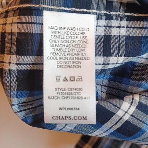 Chaps Boys' Button Down Shirt - Size 8 - Medium Blue Plaid - NWT - Picture 8 of 9